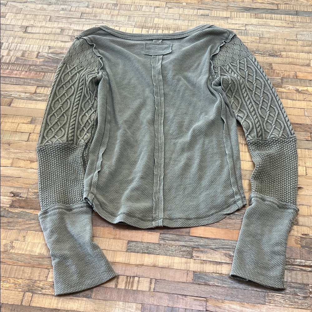 Free people Boho Knit Button Henley Top - Olive Green - Picture 2 of 3